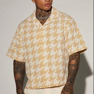 Stylish Beige Houndstooth Men's Shirt
